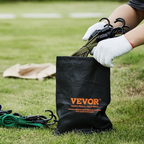 VEVOR 32Pcs Flat Outdoor Bungee Cord Assortment, 17 mm Heavy Duty Bungee Straps with Hooks, Includes 10", 18", 24", 32", 40", Elastic Straps with Portable Storage Bag, 6 Tarp Clips & Ball Bungy Cords in Saudi Arabia
