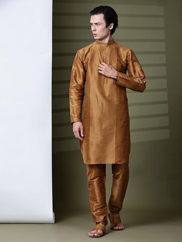 SKAVIJ Men's Art Silk Tunic Kurta Pyjama Casual Ethnic Dress Regular Fit in Saudi Arabia