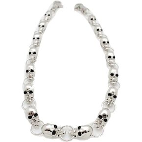 Men's Fashion Wallet Chain Links Big Skulls Silver Metal Keychain Clasp Ring Punk Rocker Style