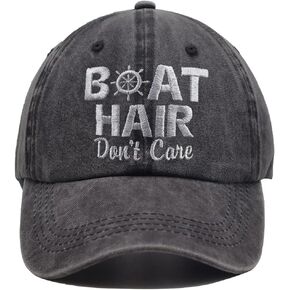 OASCUVER Boat Hair Don't Care Hat for Men Women, Embroidered Adjustable Cotton Washed Distressed Denim Dad Baseball Cap