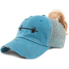 Custom Womens Ponytail Cap Barbell Weightlifting Embroidery Cotton Strap Closure
