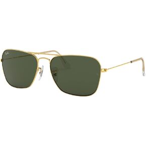 Ray-Ban RB3136 Caravan Square Sunglasses, Arista Gold/Green, 55 mm