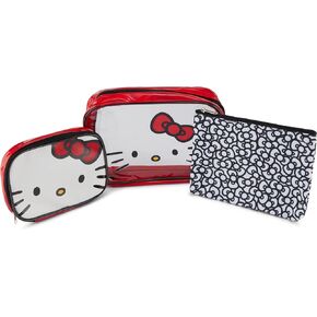 Hello Kitty Cosmetic Case Set - Girls, Boys, Teens, Adults - Officially Licensed Hello Kitty Travel Cosmetic Case 3 Piece Set (Red)