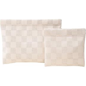 LYDZTION 2 Pieces Khaki Waterproof Makeup Bag Set for Women, Checkered Cosmetic Bag Travel Toiletry Bag Organizer Cute Small Makeup Bag Aesthetic Accessories Storage Bag for Women