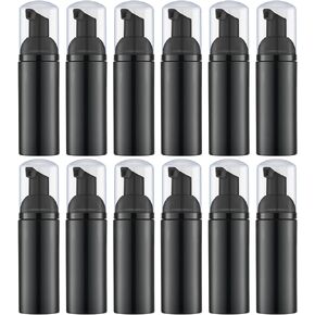 2 Oz Black Foam Soap Bottle with Gold Pump Empty Travel Foaming Dispenser for Hand Soap,Lash Shampoo,Body Wash(12 PCS, Black Cap)