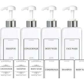 Empty Plastic Pump Bottles Square Shampoo Bottle Conditioner Soap Lotion Refillable, BPA Free for Body Wash, Moisturizer, Face Cream, Liquid Hand Soap, Self-Tanner, Set of 3 (3pack, SilverWhite)