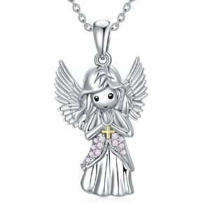 AOBOCO Sterling Silver Guardian Angel Necklace Embellished with Crystals from Austria,hypoallergeni Angel Pendant, Anniversary Birthday Christening Communion Baptism Jewelry Gifts Present for Women Girls