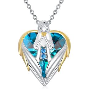 AOBOCO Sterling Silver Guardian Angel Necklace Embellished with Crystals from Austria,hypoallergeni Angel Pendant, Anniversary Birthday Christening Communion Baptism Jewelry Gifts Present for Women Girls