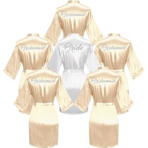 6 Pieces Bridal Shower Bathrobe For Bride and Bridesmaid Robe With Rhinestone Getting Ready Kimono Gown