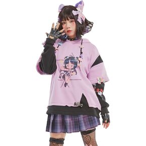 Micotaku Womens Pullover Hoodie with Detachable Bag Design Furry Cat Paw Gloves Harajuku Purple Eyeball Patterns