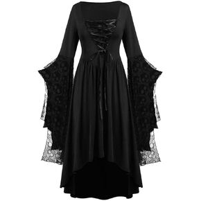 Gothic Lace Dress Women, Skull Mesh Medieval Punk Renaissance Vintage Halloween Costume Plus Size