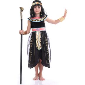 زي كليوباترا المصري للفتيات، زي ملكة النيل الوردي والأسود للهالوين للأطفال، فستان الأميرة الفرعون التاريخي in Kuwait