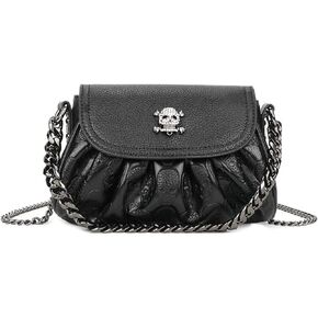 XingChen Women Studded Skull Gothic Crossbody Shoulder Bag Travel Leather Small Handbag Cellphone Purse