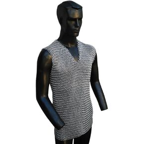 AnNafi® Medieval Sleeveless Butted Chainmail Aluminium Shirt V-Neck | Reenactment Chain Mail Vest Without Sleeves for Men | Cosplay Costumes Medieval Times