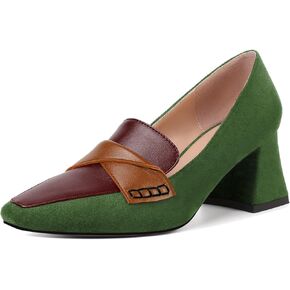 Zamikoo Women's Loafer Pumps Block Heels Square Toe Solid Slip On Comfortable Work Shoes 2.5 Inch