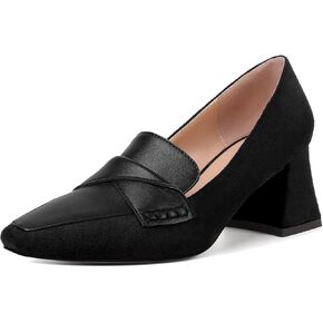 Zamikoo Women's Loafer Pumps Block Heels Square Toe Solid Slip On Comfortable Work Shoes 2.5 Inch
