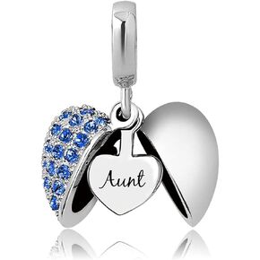 KunBead Aunt Auntie Love Openable Heart Birthstone Dangle Charms Compatible with Pandora Bracelet Necklace Birthday Jewelry Gifts for Women