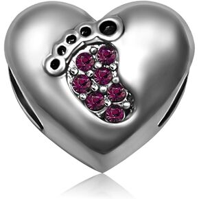 Love Baby Feet Heart Mom Mommy Birthday Birthstone Jan-December Womens Beads Charms for Bracelets Mother Wife Sister Grandma Jewelry