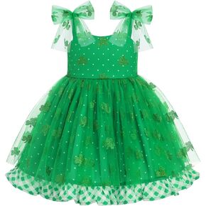 IMEKIS Toddler Kids Girl St Patricks Day Dress Shiny Shamrock Confetti Tutu Birthday Party Photo Shoot Outfit 1-6T