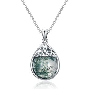 PELOVNY Celtic Knot Necklace S925 Sterling Silver Moss Agate Necklace Celtic Jewelry Gifts for Women Girls