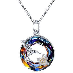 JUSTKIDSTOY Hummingbird Necklace Jewelry for Women 925 Sterling Silver Cute Bird Pendant Necklace with Crystal Gifts for Girls Birthday