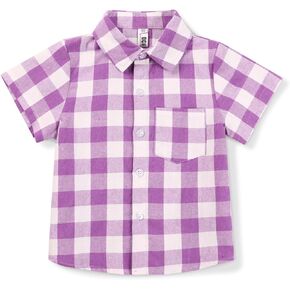 Phorecys Little Big Boys Button Down Short Sleeve Shirts Kids Buffalo Plaid Shirt with Pocket School Uniform Dress Shirt