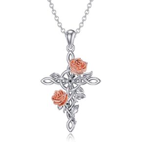 Sterling Silver Scottish Thistle/Cross/Tree of Life/Shamrock/Lotus/Rose Necklace for Women Cross Rose Flower Lotus Flower Pendant Jewelry Gifts for Women Wife Girlfriend Girls Mom Daughter in Kuwait