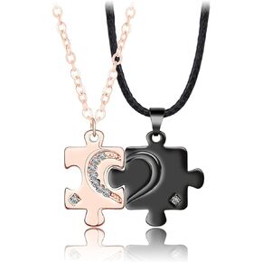 VGWON Couples Diamond Encrusted Puzzle Necklaces, Matching Couples Necklace for Him Her, Romantic Gift for Boyfriend Girlfriend Husband Wife, Valentine's Day Birthday Anniversary Christmas Gift