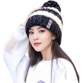Wander Agio Women Winter Warm Crocheted Hat Windproof Beanies Caps Thick Fleece Lining Cold Weather Wool Knit Beanie in Kuwait