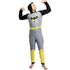 DC Comics Mens' Batman Superhero Character Hooded Union Suit Footless Pajamas Costume (Batman, XXL/XXXL)