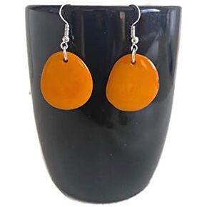 Tagua Earrings in Orange, Vegetable Ivory Dangle Earrings TAG272, Organic Earrings, Orange Tagua Earrings