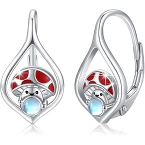 Mushroom Earrings S925 Sterling Silver Moonstone Earrings Leverback Earrings for Women Mushroom Jewelry Moonstone Earrings for Girls Mom Daughter Girlfriend, Sterling Silver, No Gemstone in Kuwait