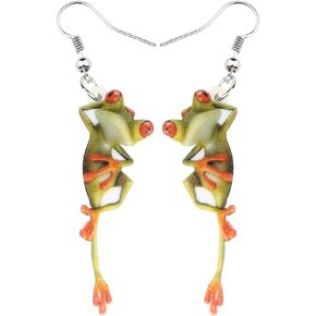 BONSNY Acrylic Green Sweet Frog Earrings Drop Dangle Novelty Jewelry For Women Kids Charms Gifts