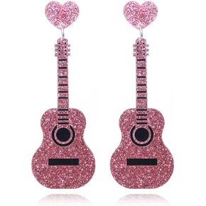 Acrylic Music Guitar Earrings for Woman Girls Pink Heart Punk Renaissance Dangle Earrings Hip Hop Jewelry Gifts