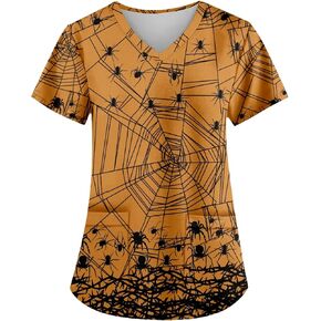 AMOMA V-Neck Short Sleeve Halloween Nurse Tops with Two Pockets Scrub Shirts for Women in Kuwait