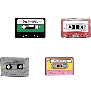 Acxico 4Pcs Fashion Punk Music Lovers Enamel Pin Lapel Pins Creative Vibes Magnetic Tape DJ CD Badges Brooches