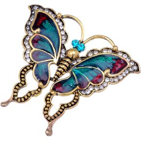 Alilang Womens Antique Golden Tone Turquoise Red Vintage Butterfly Brooch Pin