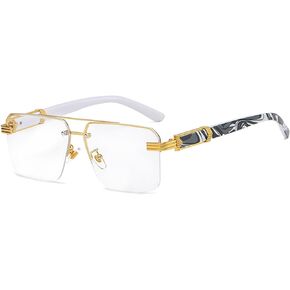 Bsreyeop Square Aviator Sunglasses for Women Men Half Frame Vintage Diamond Cutting Lens Classic Gradient Shades