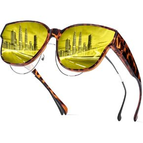 Oversized Night Vision Driving Glasses Fit Over Glasses for Men Women, Anti Glare Polarized Nighttime Glasses TS8001 in Saudi Arabia