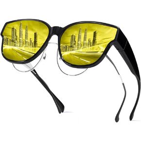 Oversized Night Vision Driving Glasses Fit Over Glasses for Men Women, Anti Glare Polarized Nighttime Glasses TS8001