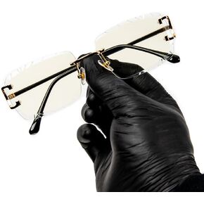 Street Knitted Rimless Gold Wire Frame Rectangular Unisex Luxury Trendy Old School Retro 90's Frameless Gem Cut Clear Lens Hip Hop Diamond Cut Eye Glasses For Men Women