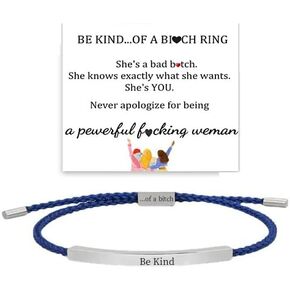 Be Kind of a Bitch Bracelet, Stainless Steel Best Bitches Motivational Tube Bracelet Adjustable Hand Braided Wrap Bracelet for Women Jewelry Gifts Inspirational Gifts for