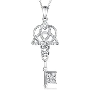 Feijiesi Celtic Necklace 925 Sterling Silver Celtic Key Pendant Necklaces Celtic Jewelry for Women Girls