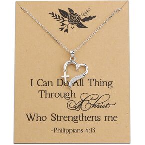 LQRI Girls First Communion Necklace Holy Communion Gift Dainty Love of God Heart Necklace With Cross Christian Jewelry