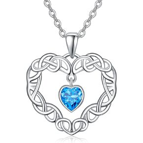 Celtic Knot Heart Necklace for Women Girls 925 Sterling Silver Blue Heart Pendant Mother's Day Birthday Party Jewelry Gift
