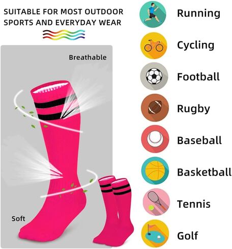 Kids Soccer Socks, 2 Pairs Long Football Socks Knee High Athletic Socks for 7-12 Youth Boys & Girls in Kuwait