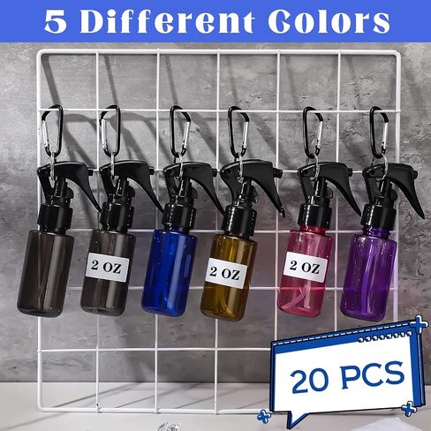 Roshtia 20 Pcs Small Spray Bottle with Keychain 2 oz Plastic Mini Spray Bottles Refillable 60ml Travel Size Spray Bottle with 1 Sheet Sticker Empty Hand Sanitizer Containers for Face Wash, 5 Colors in Saudi Arabia