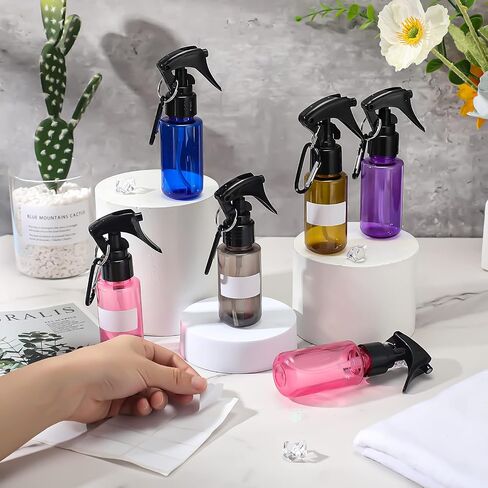 Roshtia 20 Pcs Small Spray Bottle with Keychain 2 oz Plastic Mini Spray Bottles Refillable 60ml Travel Size Spray Bottle with 1 Sheet Sticker Empty Hand Sanitizer Containers for Face Wash, 5 Colors in Saudi Arabia