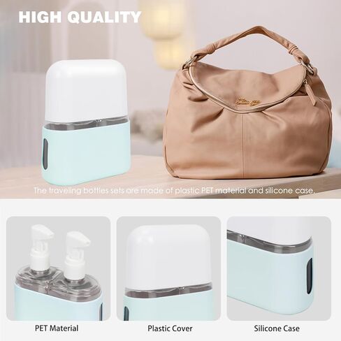 زجاجات السفر لمستلزمات الزينة - زجاجات شامبو وبلسم للسفر لمستلزمات الزينة، حاويات سفر لزجاجات أدوات الزينة 2 في 1، حامل سائل لمضخة أدوات الزينة بحجم مناسب للسفر - أزرق in Kuwait