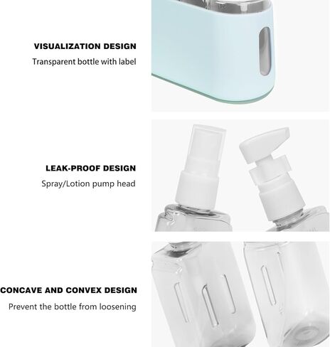 زجاجات السفر لمستلزمات الزينة - زجاجات شامبو وبلسم للسفر لمستلزمات الزينة، حاويات سفر لزجاجات أدوات الزينة 2 في 1، حامل سائل لمضخة أدوات الزينة بحجم مناسب للسفر - أزرق in Kuwait